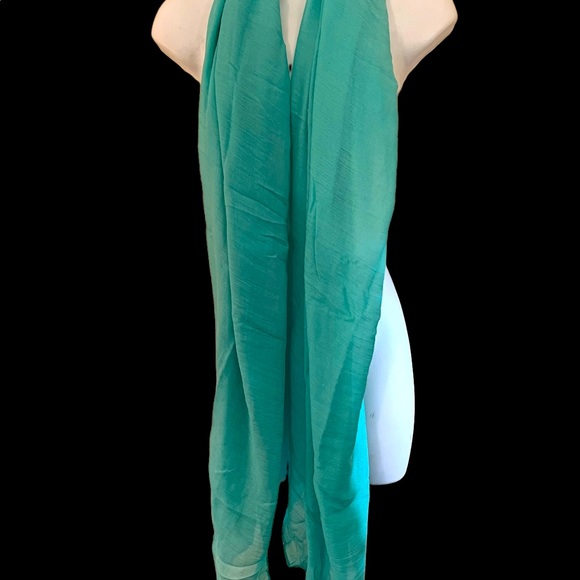 VIVID TEAL COLORED LONG COTTON SCARF BY THE FLAWSOME WOMAN - Picture 2 of 3